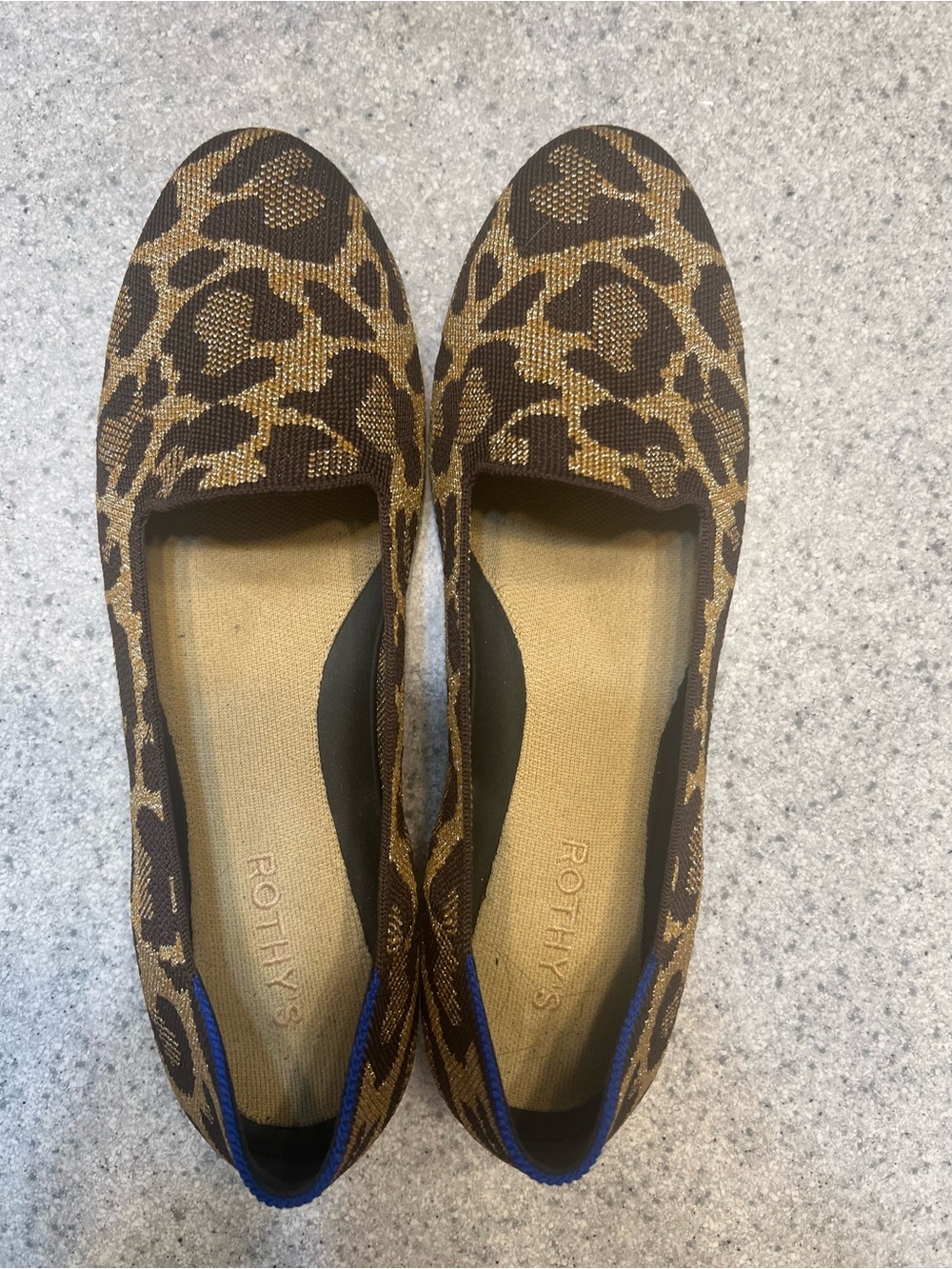 Rothy's Leopard-Print Slip-On Flats with Blue Heel Trim